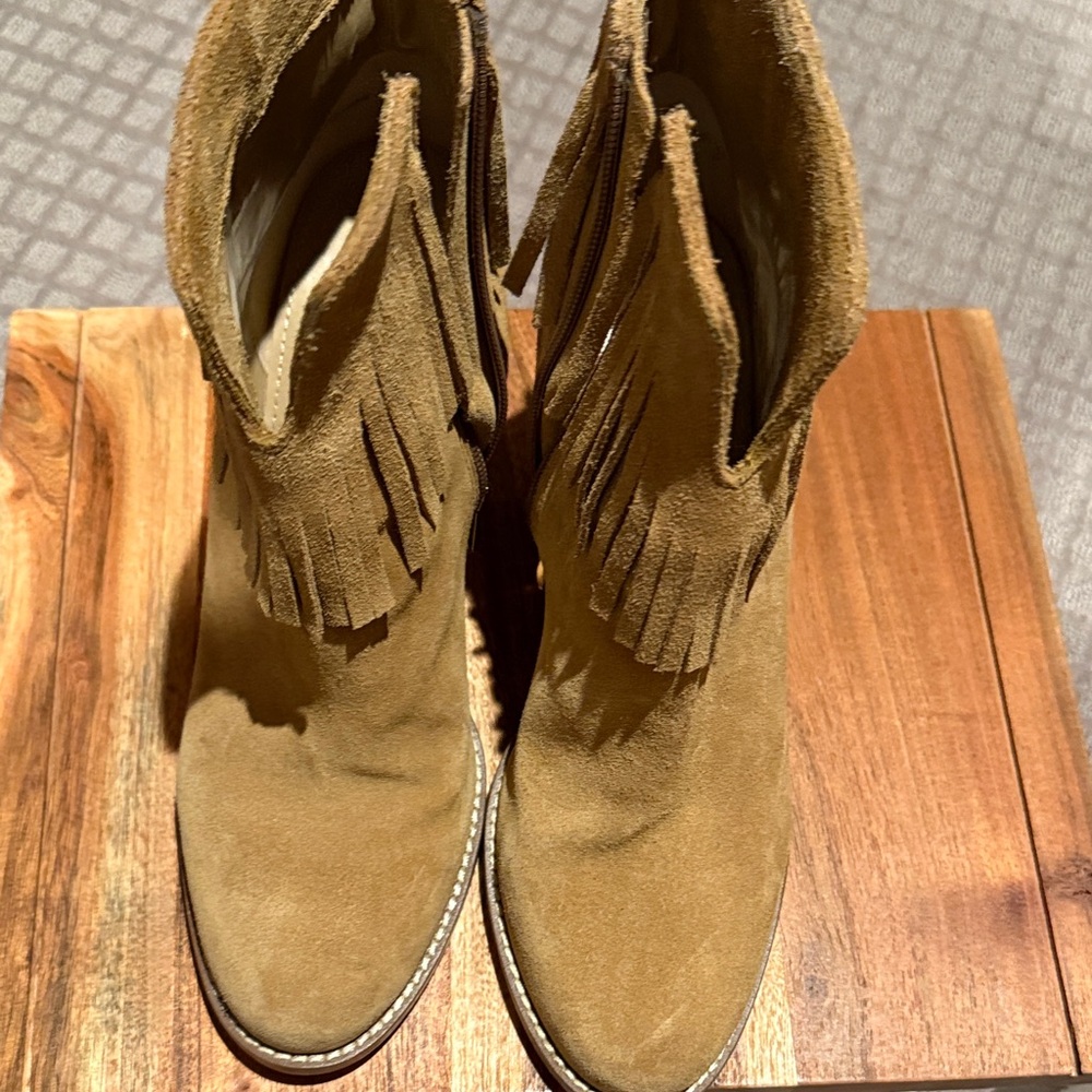 Neiman Marcus Fringe Suede Ankle Boots